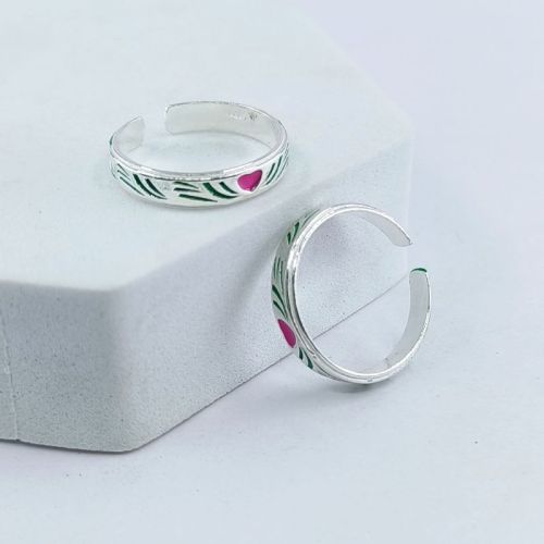 RBCL Silver Polished Enamel Heart Toe Ring, Color : Multicolor
