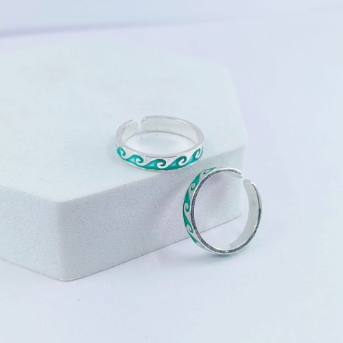 RBCL Silver Polished Enamel Green Peacock Toe Ring Party Wear