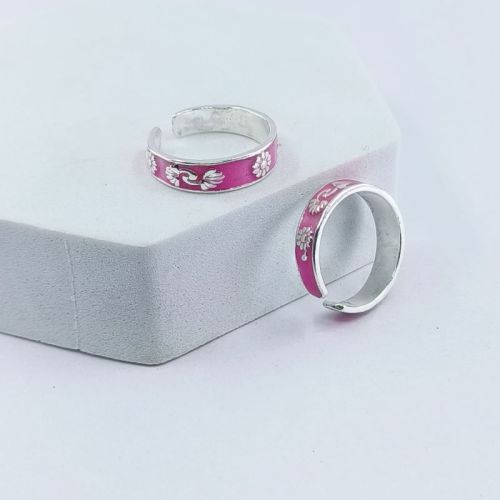 Polished Enamel Red Sunflower Toe Ring, Color : Silver Party Wear