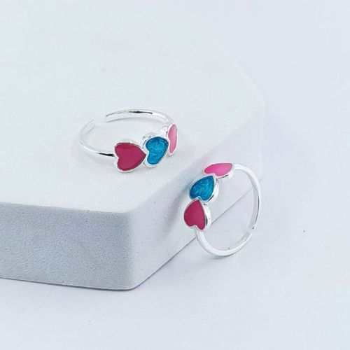 RBCL Polished Silver Enamel Three Heart Toe Ring Party Wear