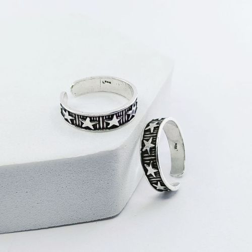 RBCL Silver Oxidized Star Toering, Size : Adjustable