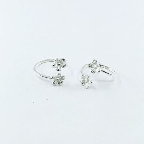 RBCL Silver Plain Two Flower Toering, Size : Adjustable