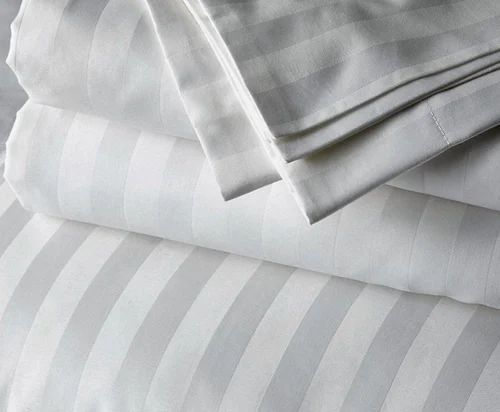 White Cotton Satin Stripe Fabric, Width : 108