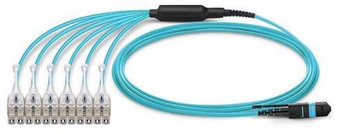 12 Fiber Mm Om3 Mpo Lc Break Out Cable With Pulling Eye, Multimode, Polarity B