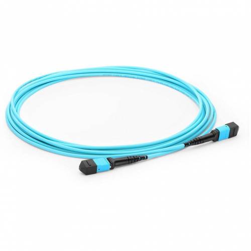 12 Fiber Mpo Female Trunk Cable, Om3, Multimode, Aqua, Polarity B.