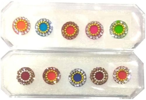 Round Velvet Multicolor Stone Fancy Bindi, For Parlour, Personal, Occasion : Party, Wedding