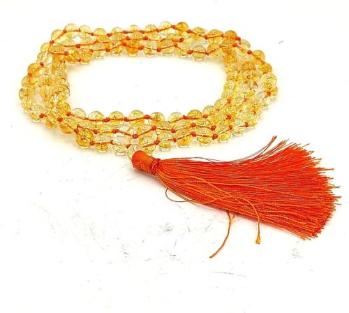 Yellow Round Polished Citrine Japa Mala, For Religious, Feature : Healing, Peace, Serenity