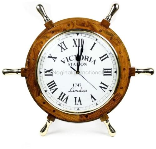 Nagina International Wood Ship Wheel Clock, Packaging Type : Bubble Wrapped