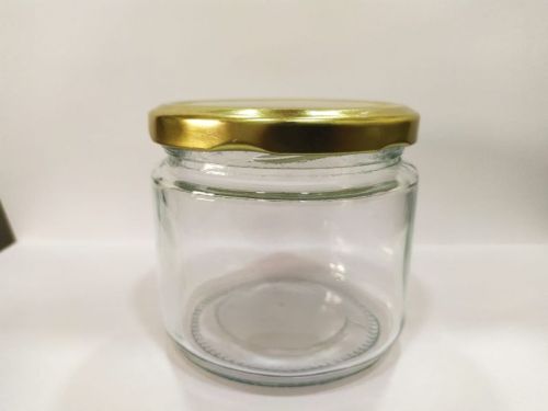 Transparent Golden Round Metal 350ml Salsa Jar, For Food Storage, Packaging Type : Box