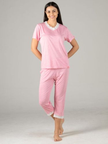 Cotton Pink Ladies Capri Set