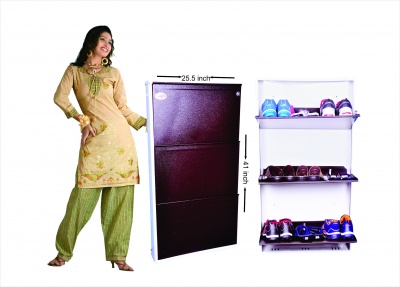 Brown Jaimini 3 Door Metal Shoe Rack, Mounting Type : Wall Mounting