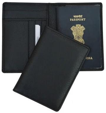 Black Rectangular Polished Leather Passport Holder, Pattern : Plain