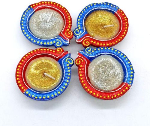 Clay Traditional Decorative Diya With Wax, Finish Type: Painting