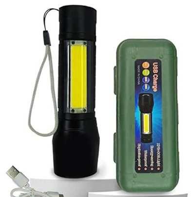 USB RECHARGEABLE TORCH, Color : Black