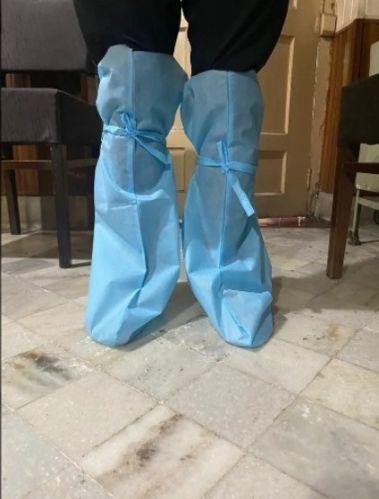 Blue Non Woven Disposable Long Shoe Cover, For Laboratory, Hospital, Clinical, Size : M