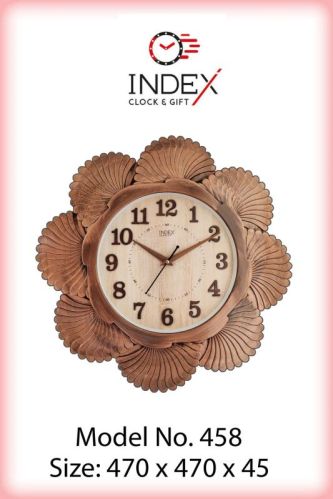 Round Plastic 458 Brown Wall Clock, For Home, Office, Decoration, Display Type : Analog
