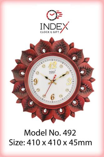 Round 492 Fancy Red Wall Clock, For Home, Office, Decoration, Overall Dimension : 410x410x45mm