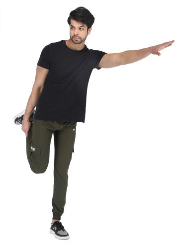 Mens Green NS Polyester Solid Track Pant With Grip