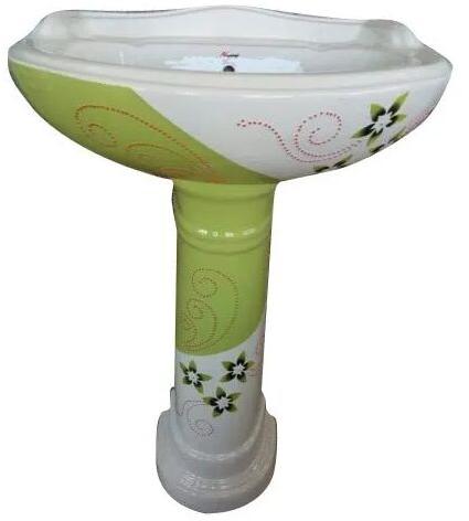 Green Ceramic Floral Printed Wash Basin