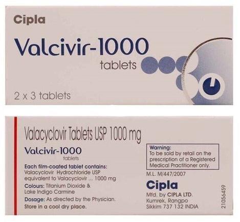 Valcivir 1000mg Tablets, Packaging Type : Blister