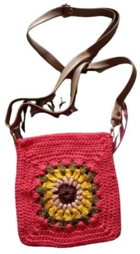 Printed Cotton Crochet Woman Bag, Size : 10x10inch