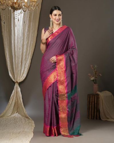 Women's Aura Silk Jacquard Saree With Jhalar