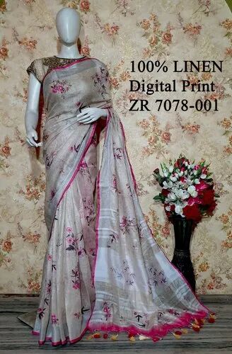 Digital Printed Lilen Saree