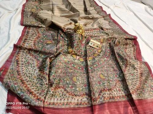 Tussar Ghicha Printed Silk Saree, Saree Length : 6.5