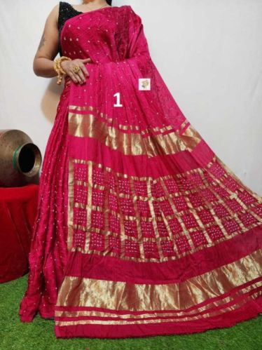 Modal Silk Bandhani Gharchola Saree, For Easy Wash, Dry Cleaning, Shrink-resistant, Packaging Type : Packet