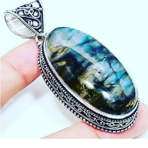 German Silver Pendent Natural Labradorite Pendant, Occasion : Party