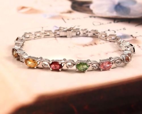 925 Sterling Silver Multi Tourmaline Bracelet, Feature : Corrosion Proof, Fine Finishing, Good Quality