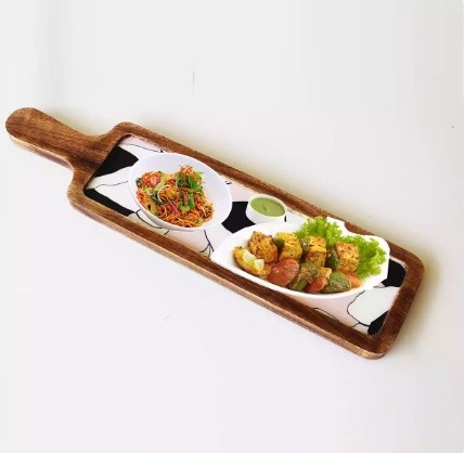 Rectangular Abstract Floral Food Serving Platter With Handle