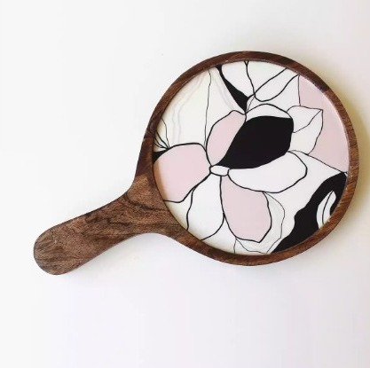 Round Abstract Floral Food Serving Platter With Handle