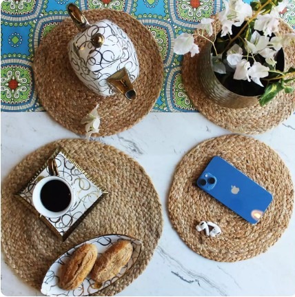 Plain Solid Jute Round Mat, Technics : Attractive Pattern