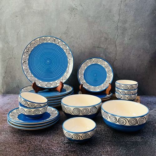 Blue Swirl Hand Painted Ceramic Dinner Set