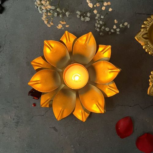 Small Lotus T Light Holder, For Yellow, Pattern : Plain