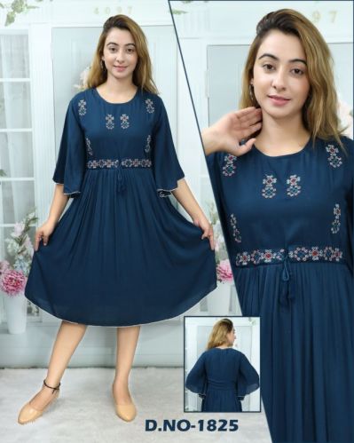 Cotton Blue Ladies Printed One Piece Dress