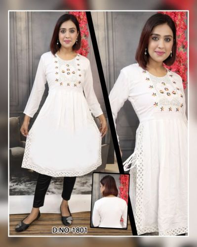 Cotton Embroidered Anarkali Kurti Set, Technics : Embroidery Work