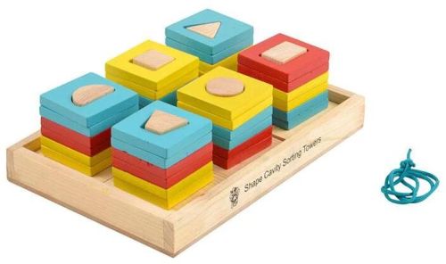 MDF Shape Cavity Sorting Towers, For Learning, Age Group : 0-3yrs
