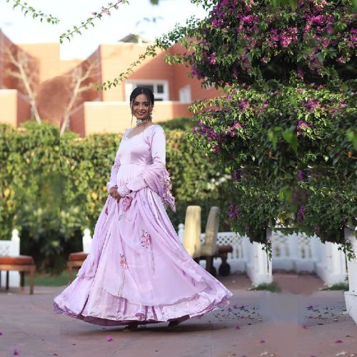 Satin Silk Long Dress With Dupatta, Feature : Anti-Wrinkle, Comfortable