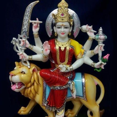 Polished Printed Marble Sherawali Mata Statue, For Worship, Packaging Type : Thermocol Box, Carton Box