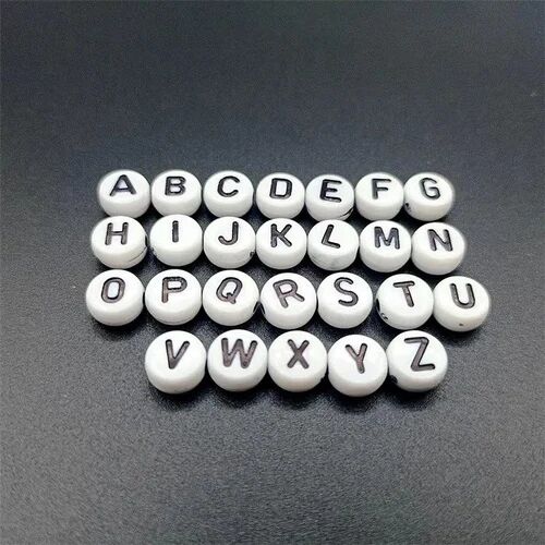 Black White Round Acrylic Plastic Alphabet Beads