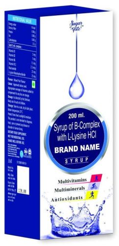 Liquid B-Complex With L-Lysine Syrup, For Hospital, Clinic, Packaging Type : Plastic Bottle