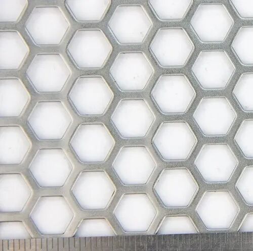 Indomesh Steel CRC Hexagonal Perforated Sheet, For Industrial, Color : Silver