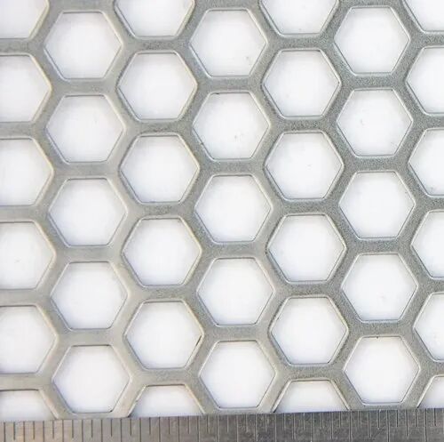 Galvanized Iron Polished GP Hexagonal Perforated Sheet, For Industrial, Pattern : Plain