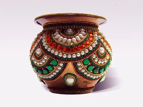 Gold Polished Decorative Copper Kalash, For Temple, Style : Indian