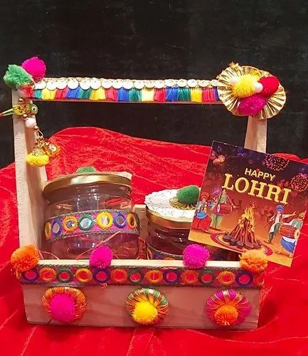 Multicolor Rectangle Wood Lohri Gift Pack, Feature : Easy To Carry