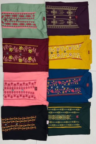 Rayon Embroidery Work Short Kurti, Size : M:38”, L:40”, XL:42”, XXL:44”