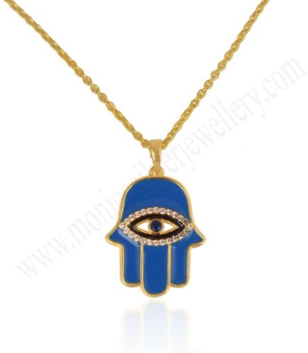 White And Blue Zircon Brass Pendant