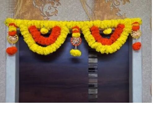 Plastic Decorative Door Hanging Toran, Color : Orange Yellow